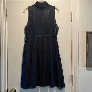 Vivienne Tam Black with Silver Lined Turtleneck Silk Sleeveless Cocktail Dress